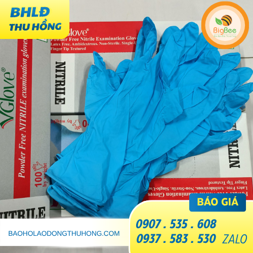 Ganwg tay y tế Vglove Nitrile màu xanh Ganwg tay y tế Vglove Nitrile màu xanh