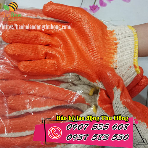 Giá rẻ găng tay len nhúng nhựa màu cam tại TPHCM