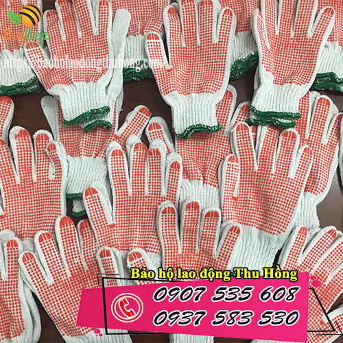 Giá rẻ găng tay phủ hạt nhựa màu chống trơn chống trầy
