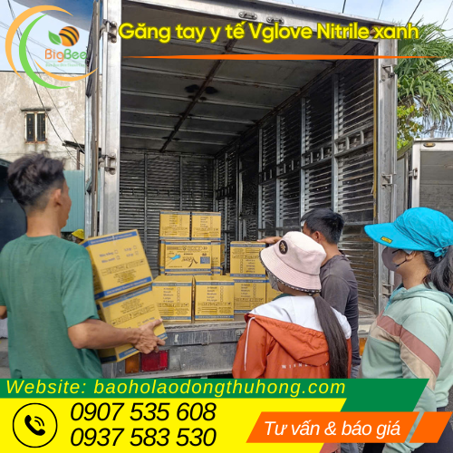 Giao hàng găng tay y tế Vglove Nitrile đóng thùng tại kho Giao hàng găng tay y tế Vglove Nitrile đóng thùng tại kho