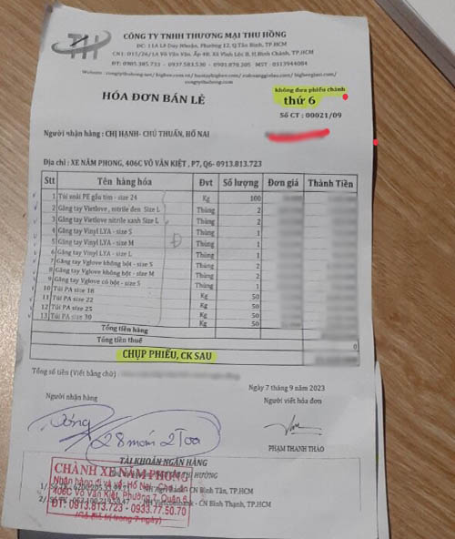 hóa đơn giao hàng găng tay y tế và túi xốp hóa đơn giao hàng găng tay y tế và túi xốp