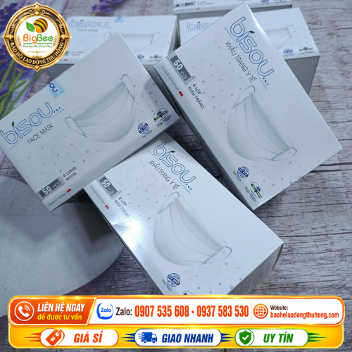 Khẩu trang y tế 4 lớp màu trắng BISOU giá sỉ TPHCM