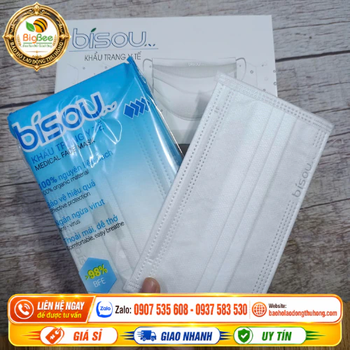 Khẩu trang y tế 4 lớp màu trắng BISOU Khẩu trang y tế 4 lớp màu trắng BISOU