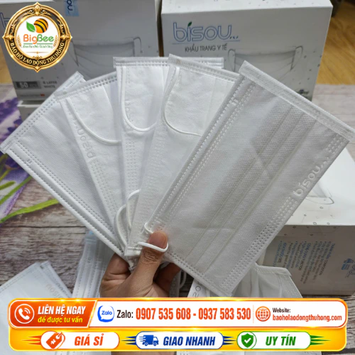 Khẩu trang y tế 4 lớp màu trắng BISOU Khẩu trang y tế BISOU 4 lớp lọc kháng khuẩn
