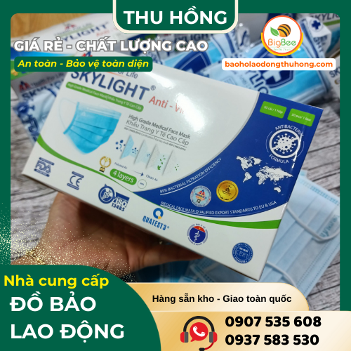 Khẩu trang y tế xanh kháng khuẩn đóng hộp 50 cái hiệu Skylight Khẩu trang y tế xanh kháng khuẩn đóng hộp 50 cái hiệu Skylight