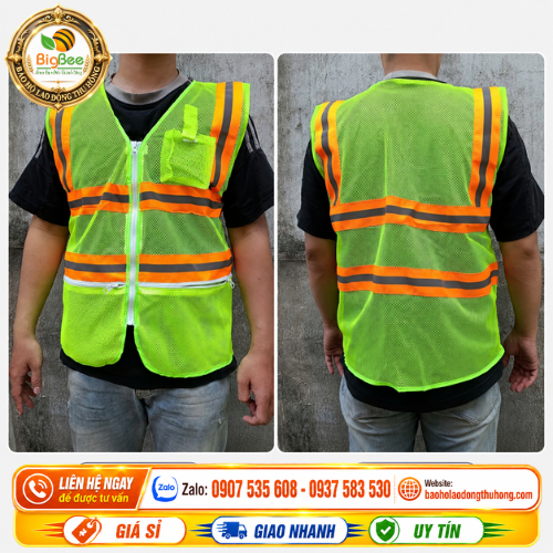 Mặt trước và sau của áo phản quang lưới có túi Mặt trước và sau của áo phản quang lưới có túi