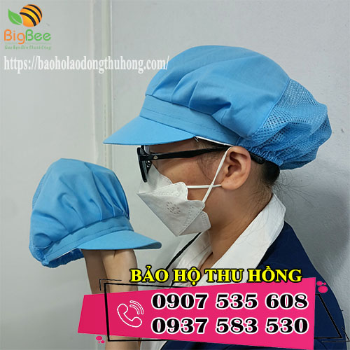 mũ nón trùm tóc công nhân xếp ly màu xanh dương