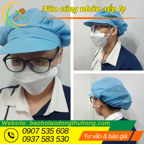 Mũ nón vải trùm tóc công nhân kiểu xếp ly phối lưới  Mũ nón vải trùm tóc công nhân kiểu xếp ly phối lưới