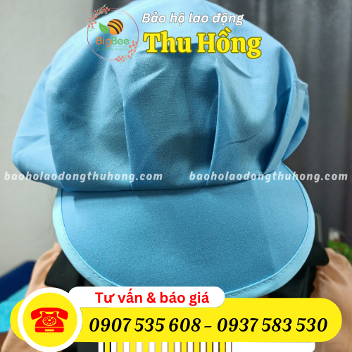 Mũ trùm tóc xếp ly công nhân màu xanh da trời chất liệu kate silk Mũ trùm tóc xếp ly công nhân màu xanh da trời chất liệu kate silk