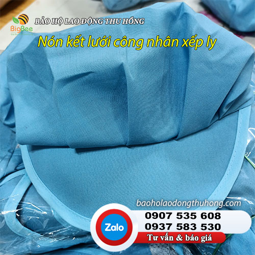 Nón kết lưới công nhân xếp ly may sẵn form đẹp Nón kết lưới công nhân xếp ly ngành thực phẩm, thuỷ sản 01