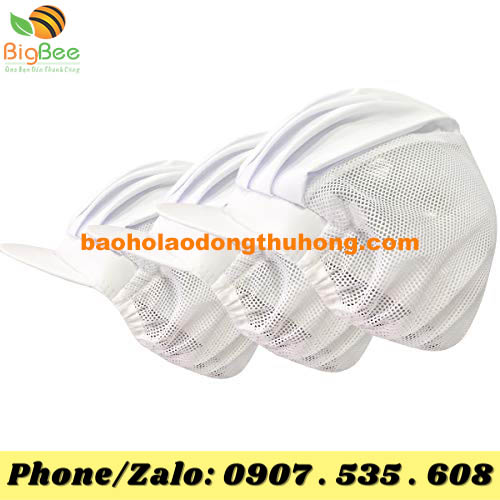 nón lưỡi trai xếp ly có lưới trắng cho công nhân ngành may