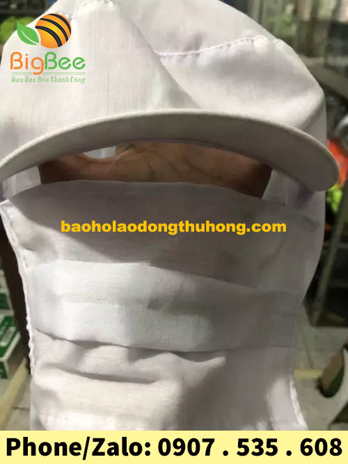 nón trắng trùm đầu thủy sản loại có khẩu trang