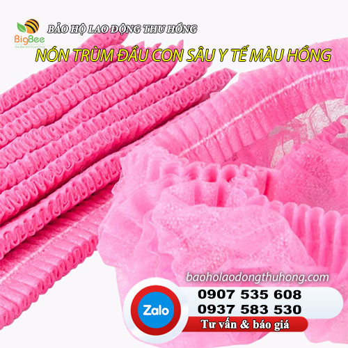 Nón trùm tóc con sâu y tế màu hồng dùng 1 lần Nón trùm tóc con sâu y tế màu hồng dùng 1 lần 01