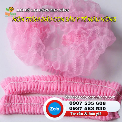 Nón trùm tóc con sâu y tế màu hồng chuyên dùng trong y tế Nón trùm tóc con sâu y tế màu hồng dùng 1 lần 03
