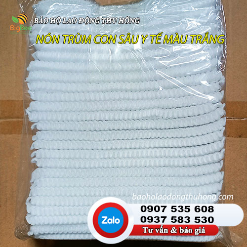 Nón trùm tóc con sâu y tế màu trắng Nón trùm tóc con sâu y tế màu trắng bịch 100 cái