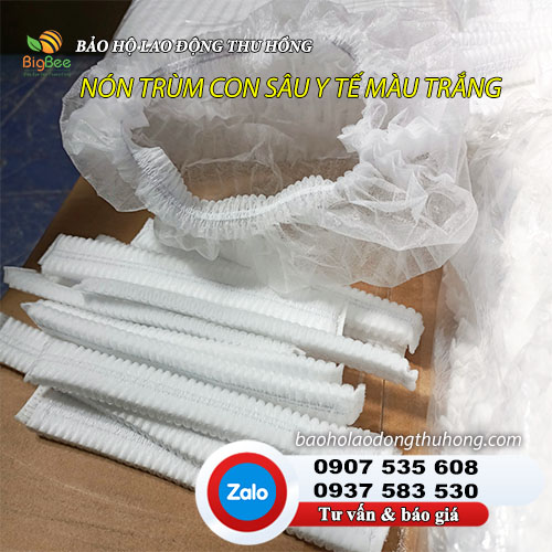 Nón trùm tóc con sâu y tế màu trắng Nón trùm tóc con sâu y tế màu trắng nam nữ