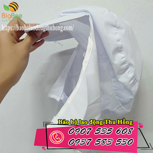 nón vải chế biến thủy sản công nhân màu trắng