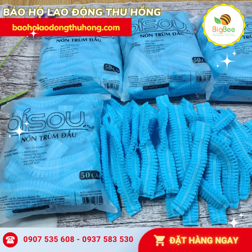 Sẵn kho 100 cái nón trùm tóc y tế Bisou màu xanh Sẵn kho 100 cái nón trùm tóc y tế Bisou màu xanh