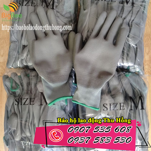 sản xuất găng tay PU xám phủ bàn giá rẻ tại xưởng