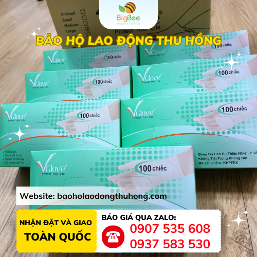 Găng tay Vglove không bột sỉ hộp 100 chiếc tại Thu Hồng Sỉ găng tay cao su y tế không bột Vglove giá rẻ hộp 100 chiếc đủ size