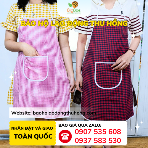 Tạp dề nấu ăn vải caro có túi tiện lợi Tạp dề nấu ăn vải caro có túi tiện lợi