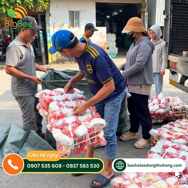 Kiểm tra số lượng bao tay len phủ hạt nhựa trước khi xuất kho Kiểm tra số lượng bao tay len phủ hạt nhựa trước khi xuất kho