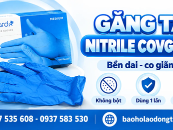 Găng tay y tế Nitrile Covguard màu xanh không bột cho khách mua sỉ