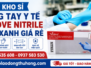 Kho sỉ găng tay y tế Vglove Nitrile màu xanh giá rẻ