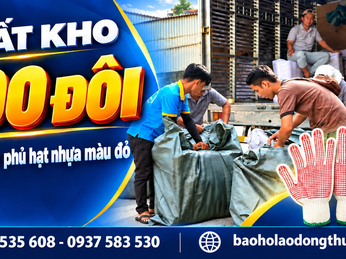 Thu Hồng xuất kho 500 đôi bao tay len phủ hạt nhựa màu đỏ bằng xe tải