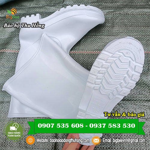 ủng cao su màu trắng đế dày chống trơn