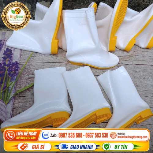 Ủng SUN trắng đế vàng chống nước đi trong nhà máy Ủng SUN trắng đế vàng chống nước đi trong nhà máy