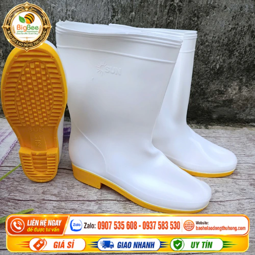 Ủng SUN trắng đế vàng cổ thấp đế vàng Ủng SUN trắng đế vàng cổ thấp đế vàng