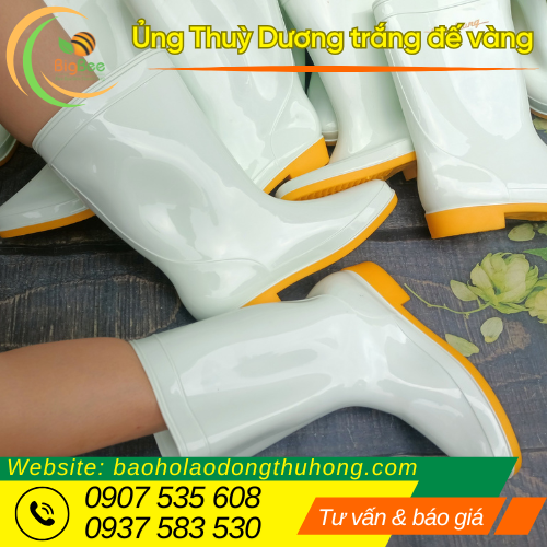 Ủng Thuỳ Dương trắng đế vàng chống dính nước Ủng Thuỳ Dương trắng đế vàng chống dính nước