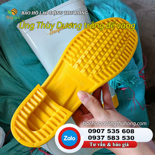 Ủng Thùy Dương trắng đế vàng đi nước 02 Ủng Thùy Dương trắng đế vàng đi nước 02