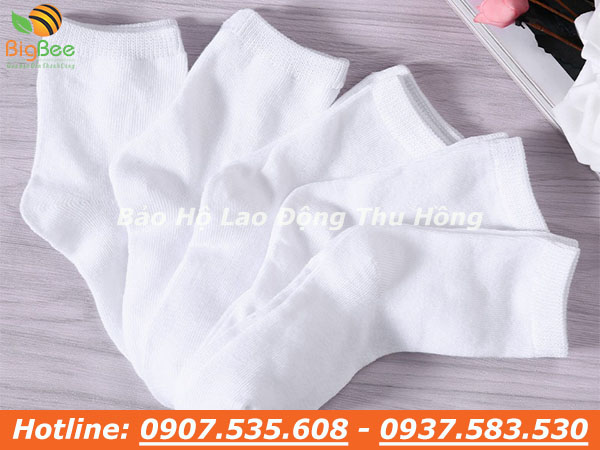 vớ cotton trắng đi giày bảo hộ