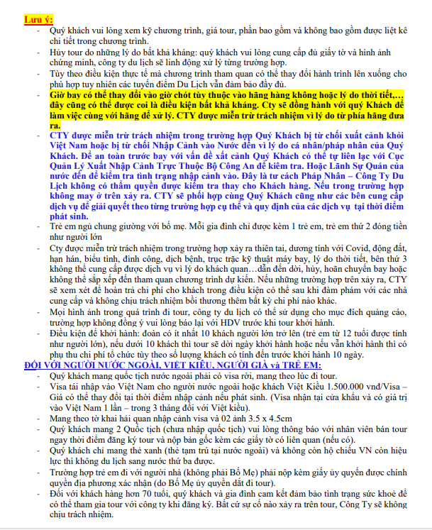 Lưu ý khi tham gia tour