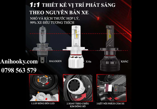 Bóng đèn LED ô tô H7 tiêu thụ ít hơn khoảng 50% - 70% điện năng so với bóng Halogen Bóng đèn LED ô tô H7 tiêu thụ ít hơn khoảng 50% - 70% điện năng so với bóng Halogen