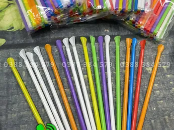 Ống Hút Muỗng Nhựa Nhiều Màu | Dùng Cho Sinh Tố, Đá Bào | Giá Sỉ