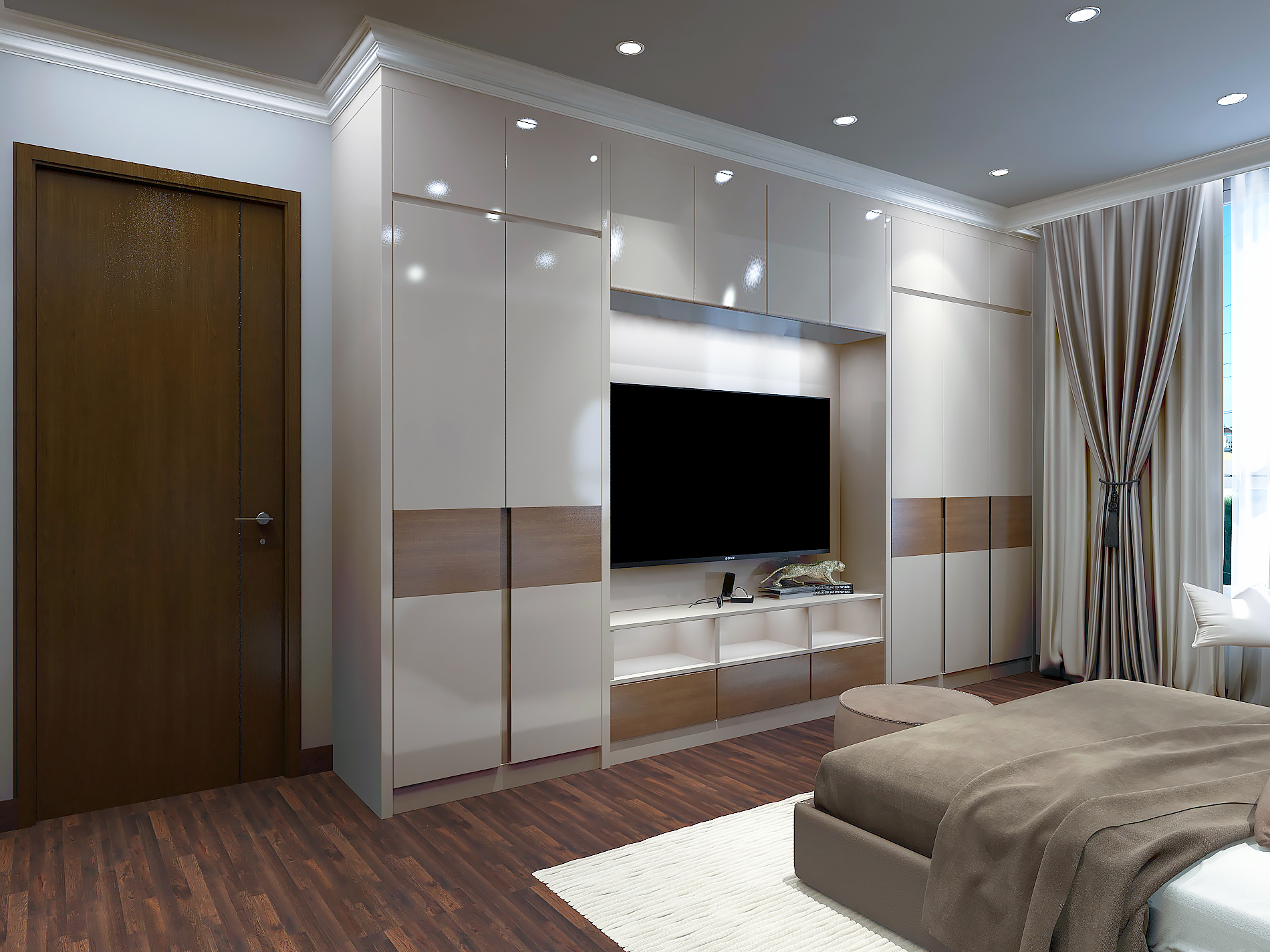 Phòng ngủ chính can hộ Vimhomes thi công bởi Kiến Trúc Xanh Phòng ngủ chính can hộ Vimhomes thi công bởi Kiến Trúc Xanh