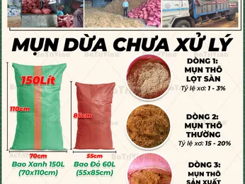 Mụn Dừa Đóng Bao Chưa Xử Lý - Dòng mụn dừa phổ biến và được sử dụng rộng trong nhà vườn