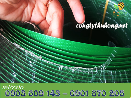 Cận cảnh dây đai nhựa PET gai xanh lá bản rộng 1f6