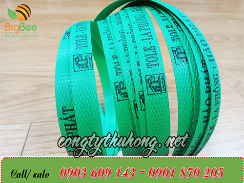 Mẫu dây đai nhựa xanh in logo doanh nghiệp