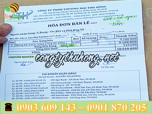 Hóa đơn giao hàng màng pe cho khách sỉ ở Tân BÌnh