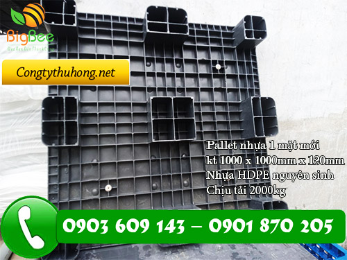 Pallet nhựa đen 1 mặt kín kt 1000 x 1000x 120mm