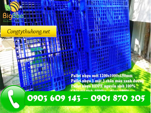 Pallet nhựa xanh 1 mặt hở kt 1200 x 1000x 150mm