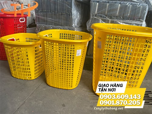 Sọt nhựa đựng quần áo màu vàng Sọt nhựa tròn đựng quần áo