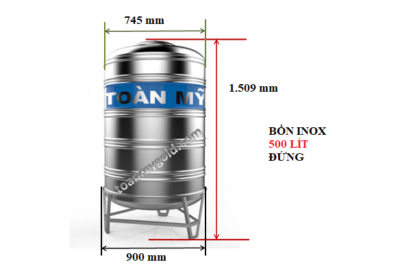 Kích thước Bồn inox Toàn Mỹ 500L Đứng Kích thước Bồn inox Toàn Mỹ 500L Đứng