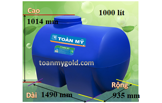 Kích thước Bồn nước nhựa Toàn Mỹ 1000 lít Ngang Kích thước Bồn nước nhựa Toàn Mỹ 1000 lít Ngang