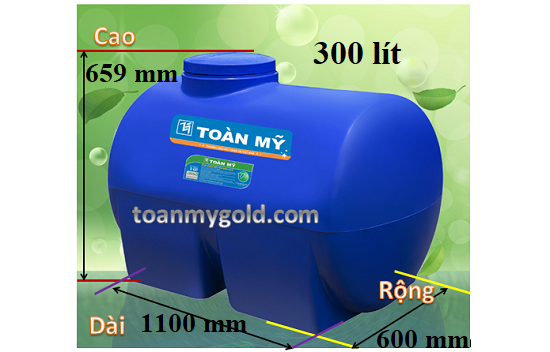 Kích thước Bồn nước nhựa Toàn Mỹ 300 lít Ngang Kích thước Bồn nước nhựa Toàn Mỹ 300 lít Ngang