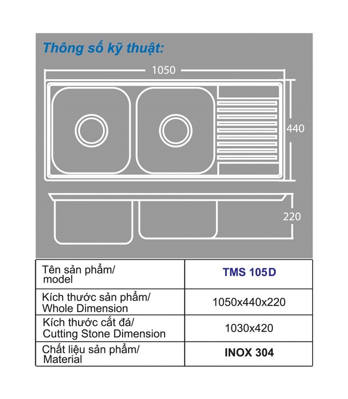 Chậu rửa cao cấp Toàn Mỹ TMS105D Chậu rửa cao cấp Toàn Mỹ TMS105D